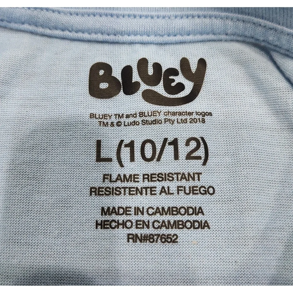 Bluey Girls Pajama Top Long Sleeve Blue Graphic Shirt Size L 10/12 Muffin Bingo